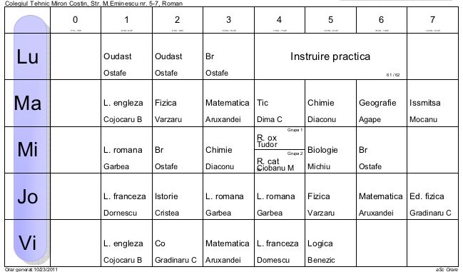 orar clasa a 11 a mate-info